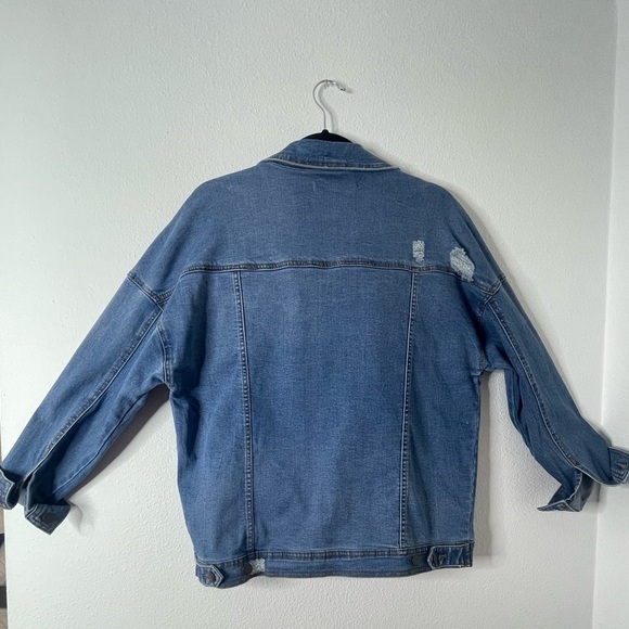 NWOT MAX JEANS BLUE DISTRESSED OVERSIZED DENIM JEAN JACKET LONG SLEEVE SMALL - Picture 12 of 14